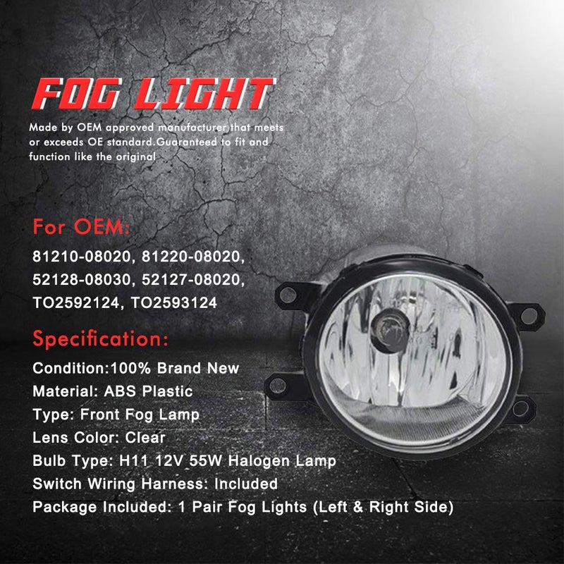 A ABIGAIL Driving Fog Lights Lamps Replacement for Toyota Sienna 2011-2017 Toyota Sienna (Base | LE | XLE, Not Fit SE Models) with H11 12V 55W Halogen Bulbs & Switch and Wiring Kit (Clear Lens) - Image 4